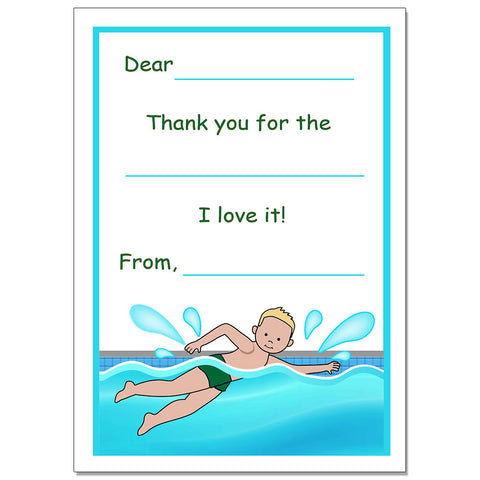 Swimming Boy  Fill in the Blank Thank You Note Cards
