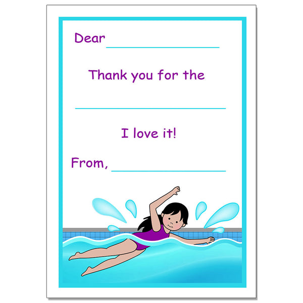 Swimming Girl  Fill in the Blank Thank You Note Cards