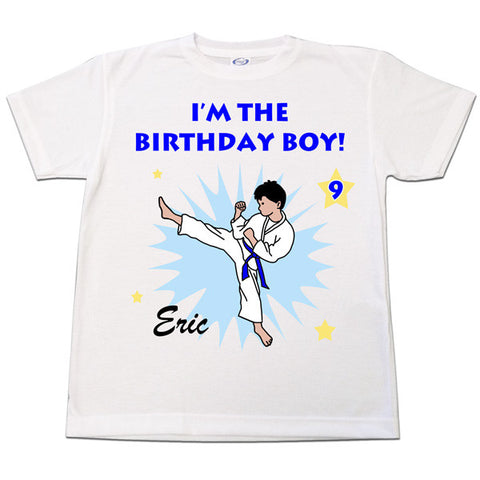 Karate or Martial Arts Boy Birthday T-Shirt - Kick Design