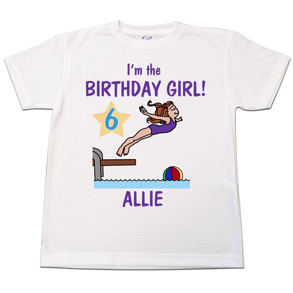 Pool or Swimming Personalized Birthday T Shirt - Girl