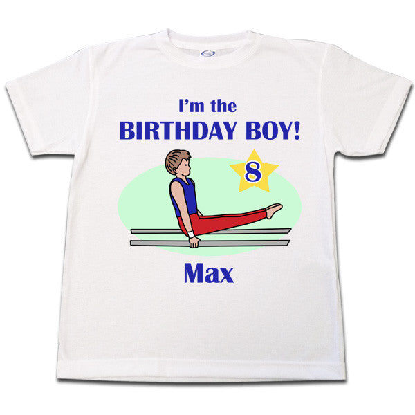 Gymnastics Birthday T Shirt - Boy on Bars