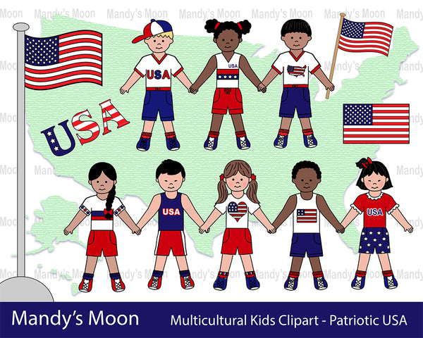 Multicultural Kids Clipart - Patriotic USA (Personal & Nonprofit Use only)