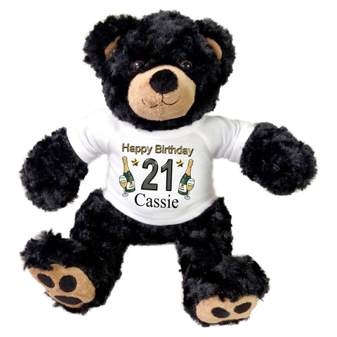 Personalized 21st Birthday Teddy Bear - 13 Inch Black Vera Bear