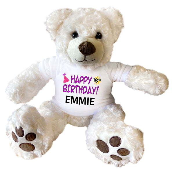 Personalized Birthday Teddy Bear - 13 Inch Vera Bear, Pearly White