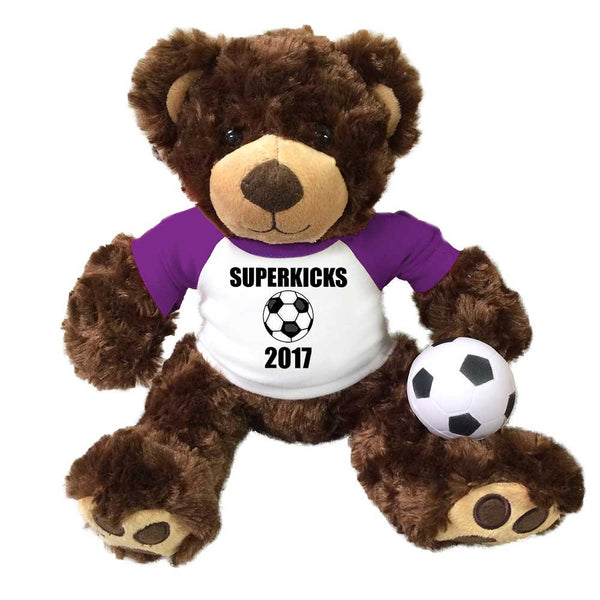 Personalized Soccer Teddy Bear - 13" Brown Vera Bear