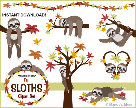 Sloths Fall Clipart Set