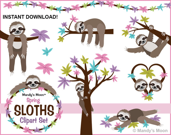 Sloths Spring Clipart Set (Personal & Nonprofit Use only) – Mandys Moon ...