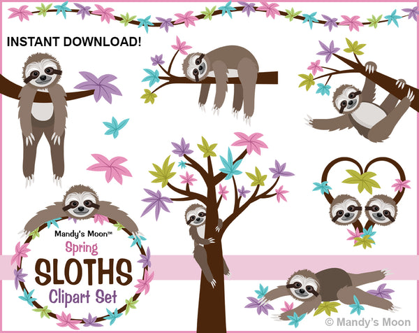 Sloths Spring Clipart Set